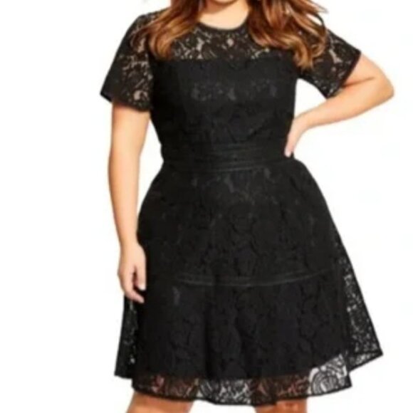 City Chic Black Short Sleeve Lace Dress. New With Tags - Picture 1 of 8